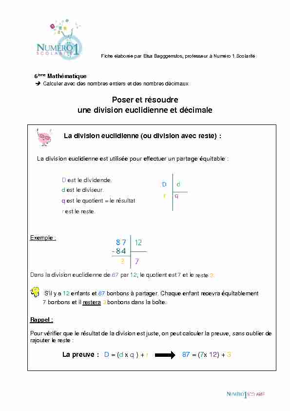 [PDF] Poser et résoudre une division euclidienne et décimale