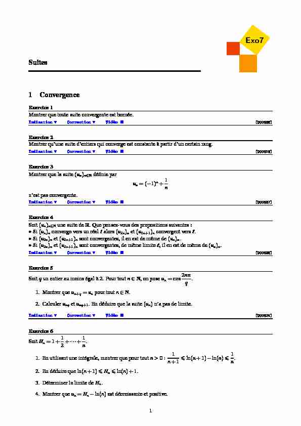 [PDF] Suites 1 Convergence - Exo7 - Exercices de mathématiques