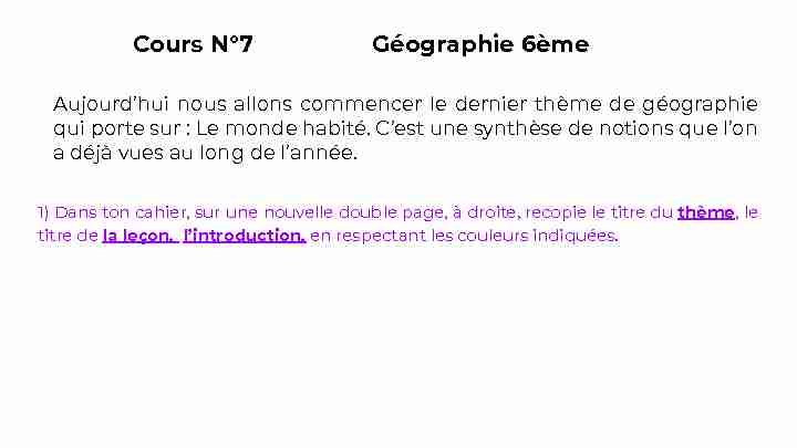 Cours N°7 Géographie 6ème
