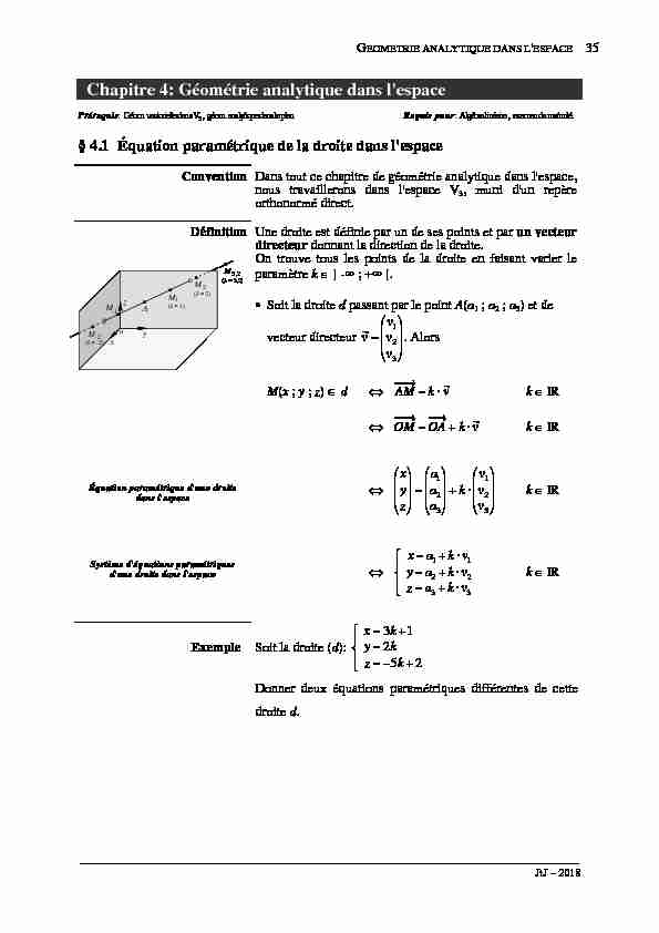 [PDF] Chapitre 4: Géométrie analytique dans lespace