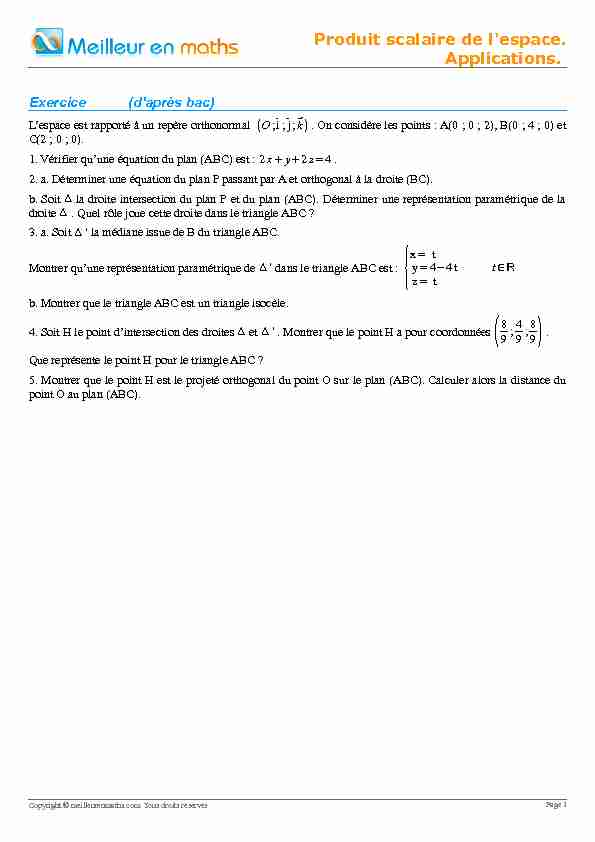 [PDF] Produit scalaire de lespace Applications - Meilleur En Maths