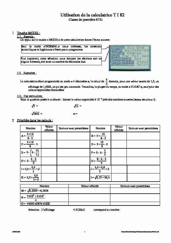 [PDF] Utilisation de la calculatrice T I 82