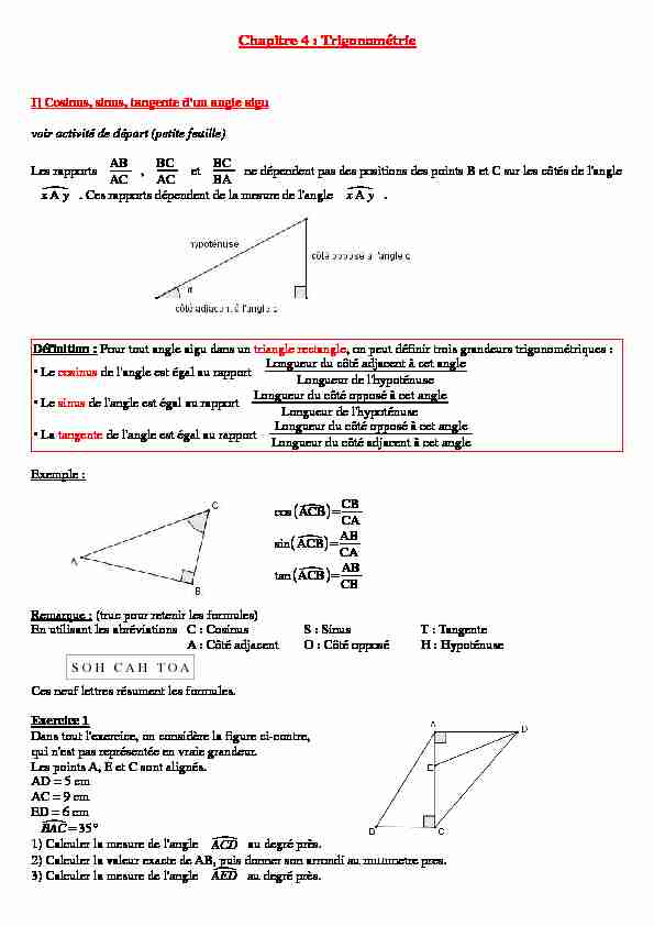 [PDF] Chapitre 04 TRIGONOMETRIE - Cours élève - Créer son blog