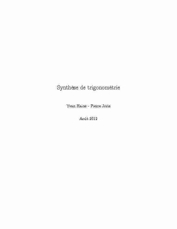 Synthèse de trigonométrie