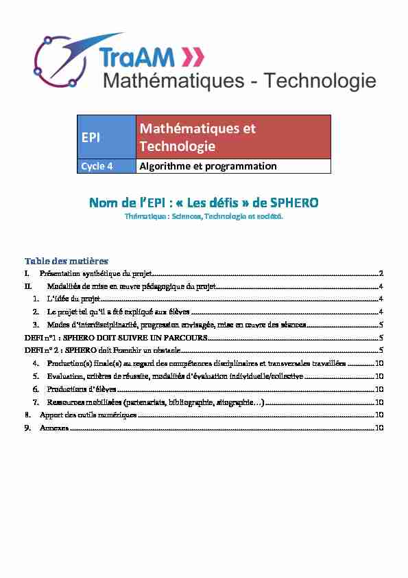 EPI Mathématiques et Technologie - Cycle 4