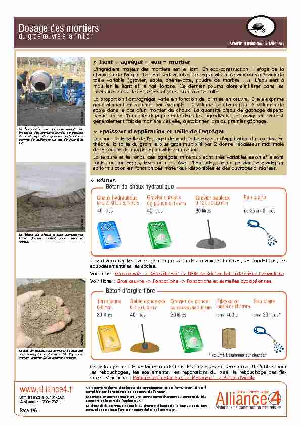 [PDF] Dosage des mortiers - Fiches techniques en éco-construction