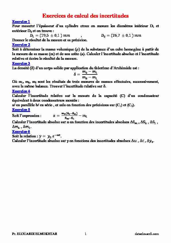 [PDF] Exercices de calcul des incertitudes - dataelouardi