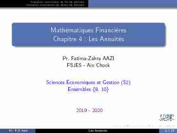 Mathématiques Financières Chapitre 4 : Les Annuités