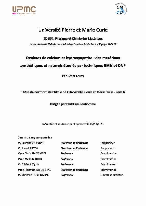 [PDF] Oxalates de calcium et hydroxyapatite - TEL Archives ouvertes