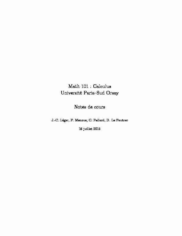 [PDF] Math 101 : Calculus Université Paris–Sud Orsay Notes de cours