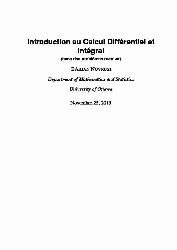 Introduction au Calcul Différentiel et Intégral