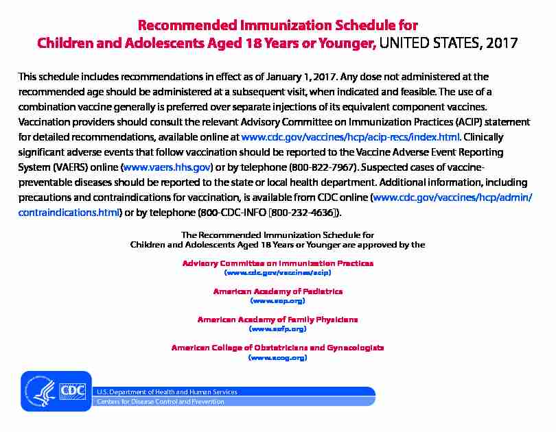 2017 Combined Recommended Immunization Schedule for Children