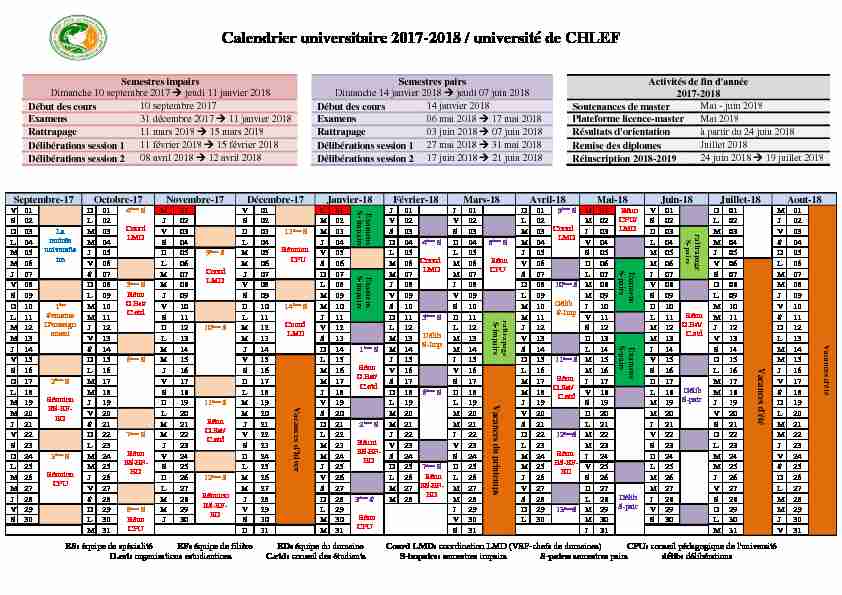 Calendrier universitaire 2017-2018 / université de CHLEF