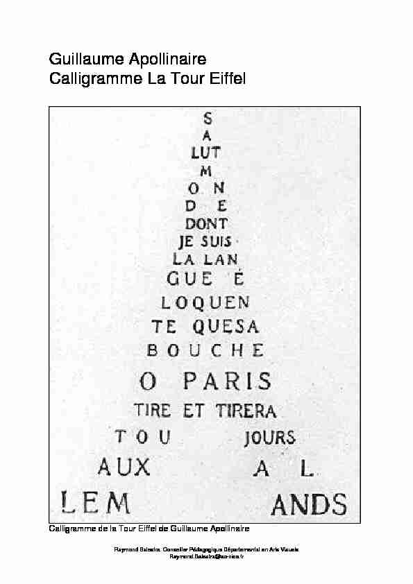 Guillaume Apollinaire Calligramme Tour Eiffel