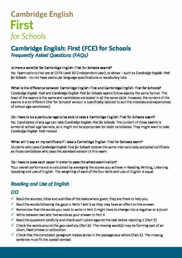 [PDF] First (FCE) for Schools - Cambridge English