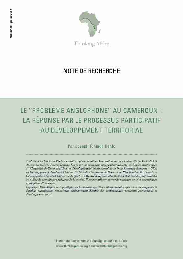 [PDF] LE PROBLÈME ANGLOPHONE AU CAMEROUN - Thinking Africa