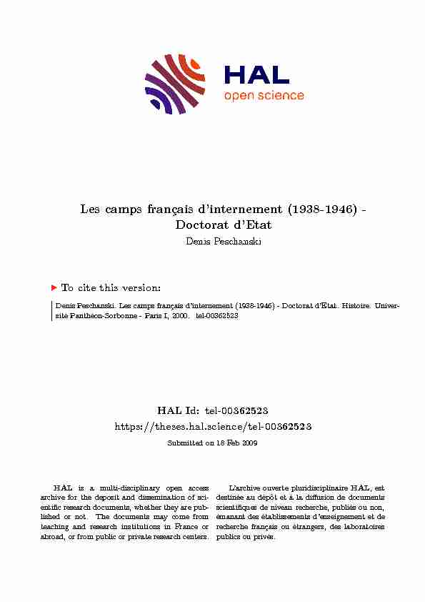 Les camps français dinternement (1938-1946) - Doctorat dEtat