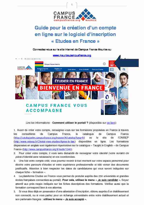 [PDF] Etudes en France - Campus France Maurice