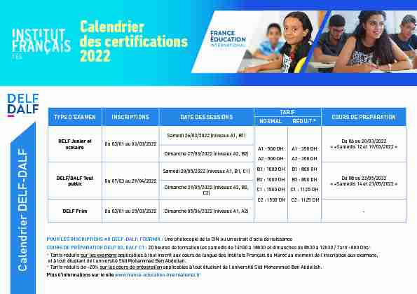 Calendrier des certifications 2022