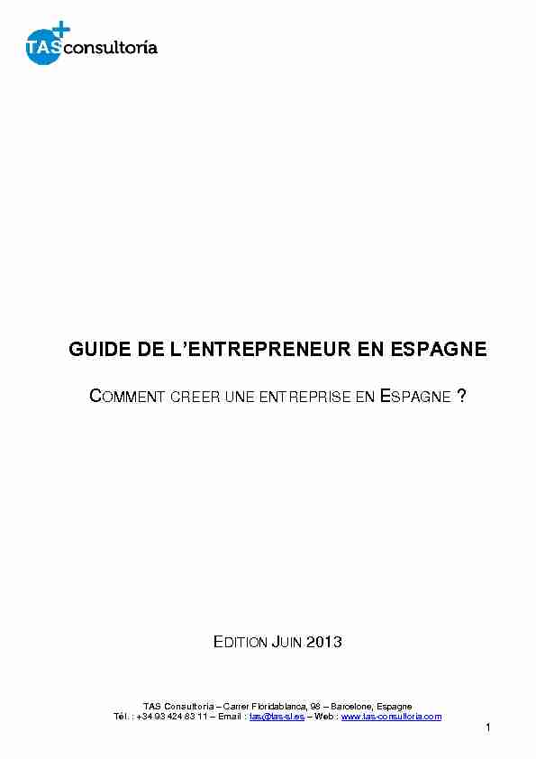 [PDF] Créer une entreprise en Espagne, le guide - TAS Consultoria