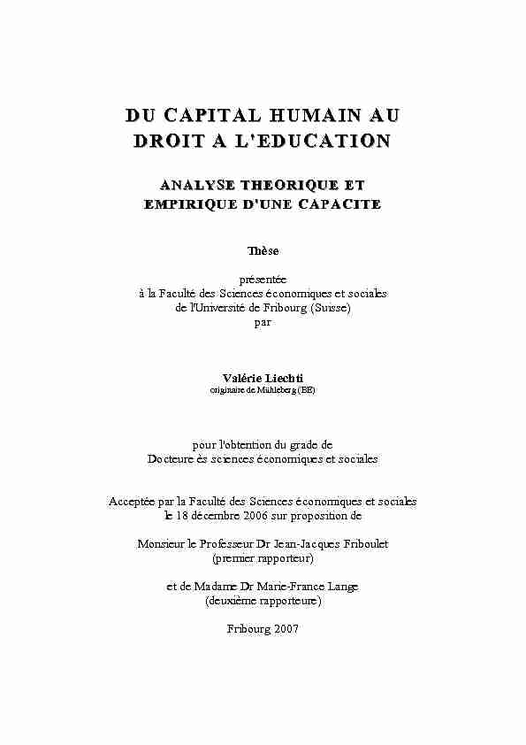 [PDF] Du capital humain au droit à léducation Analyse théorique  - CORE