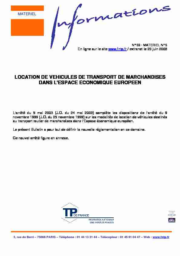 [PDF] LOCATION DE VEHICULES DE TRANSPORT DE  - FNTP
