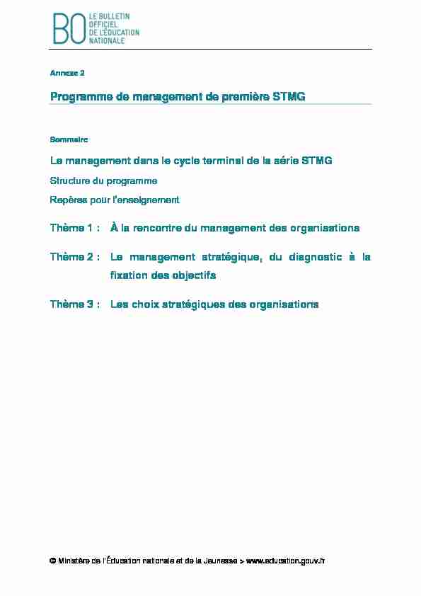 [PDF] Programme de management de première STMG - Centre de
