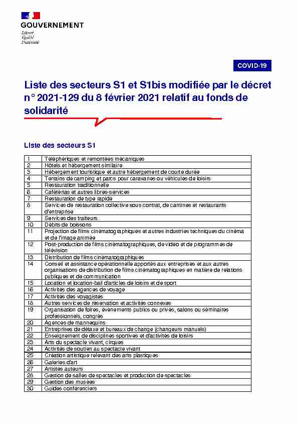 Liste des secteurs S1 et S1bis modifiée par le décret n° 2021-129