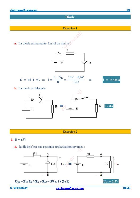 [PDF] Diode : correction des exercices - Electroussafi