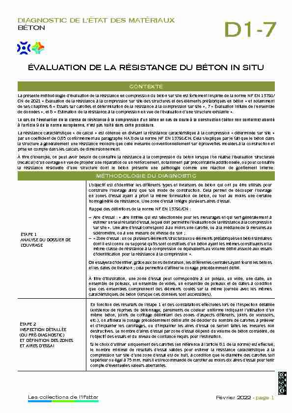 [PDF] ÉVALUATION DE LA RÉSISTANCE DU BÉTON IN SITU - Ifsttar
