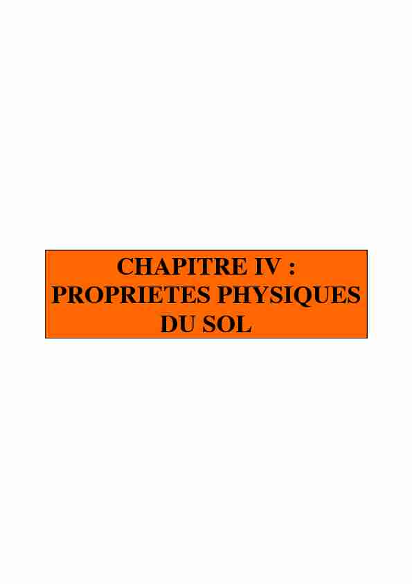 CHAPITRE IV : PROPRIETES PHYSIQUES DU SOL