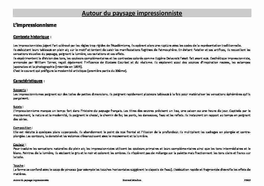 [PDF] Autour du paysage impressionniste Limpressionnisme