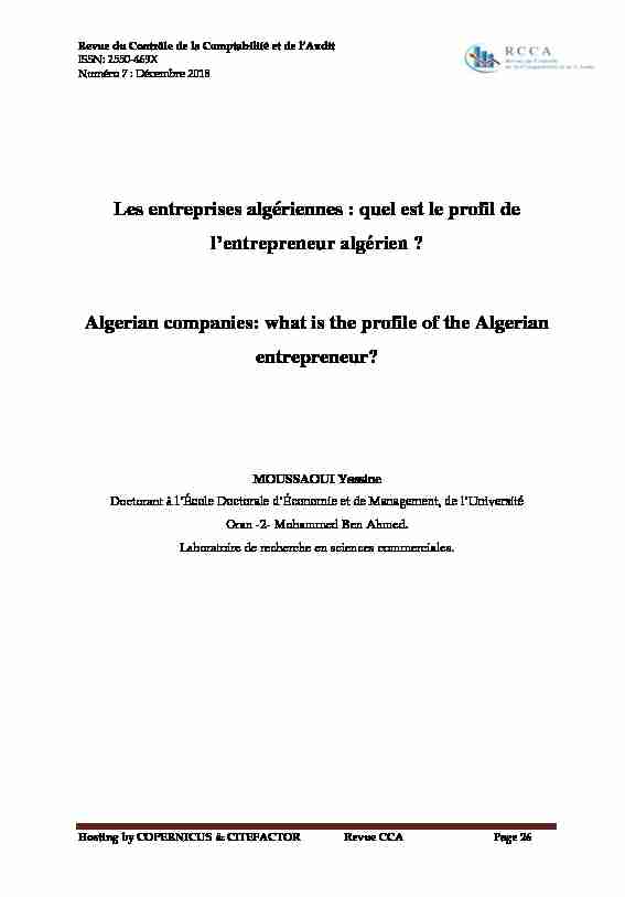 quel est le profil de lentrepreneur algérien ? Algerian companies