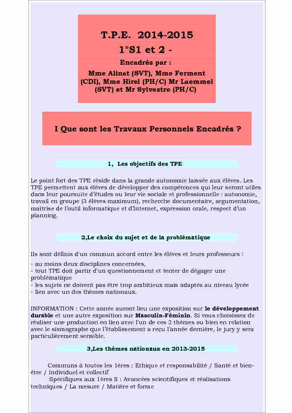 T.P.E. 2014-2015 1°S1 et 2 -