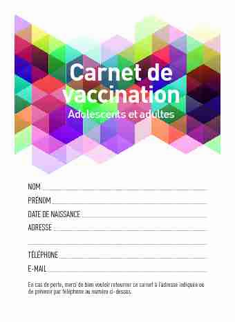 Carnet de vaccination. Adolescents et adultes