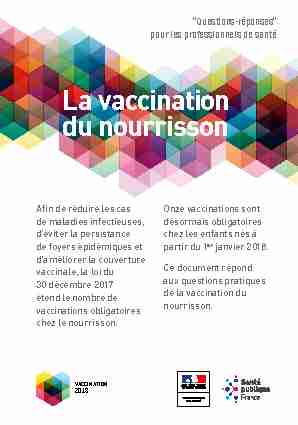 La vaccination du nourrisson - Brochure 2018