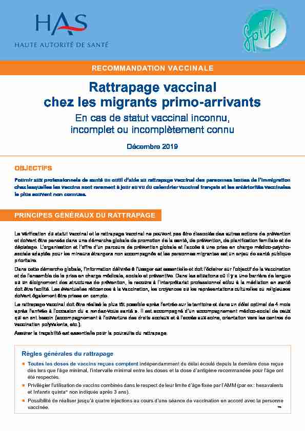 Rattrapage vaccinal chez les migrants primo-arrivants