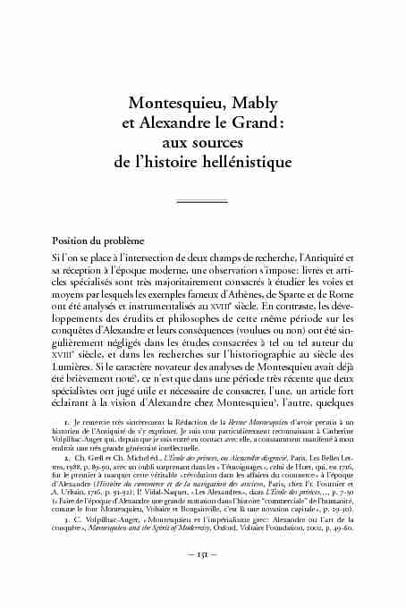 Montesquieu Mably et Alexandre le Grand: aux sources de lhistoire