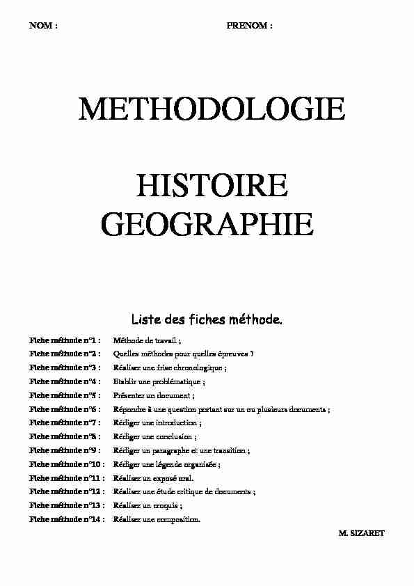 METHODOLOGIE HISTOIRE GEOGRAPHIE
