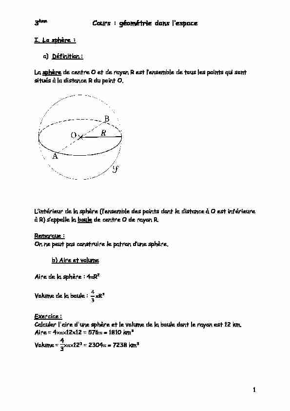 [PDF] Calculer laire dune sphère et le volume de la boule dont le rayon