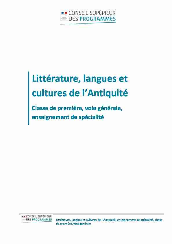 Littérature langues et cultures de lAntiquité