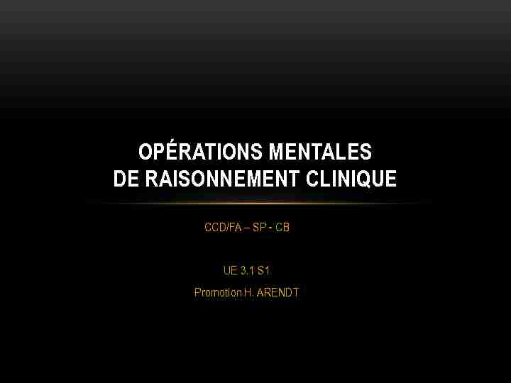 OPÉRATIONS MENTALES DE RAISONNEMENT CLINIQUE