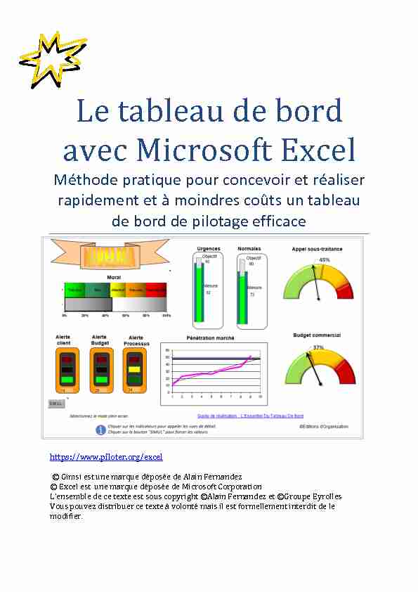 Le tableau de bord avec Microsoft Excel