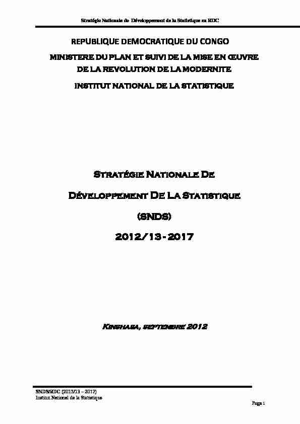 Stratégie Nationale De Développement DE LA Statistique (SNDS