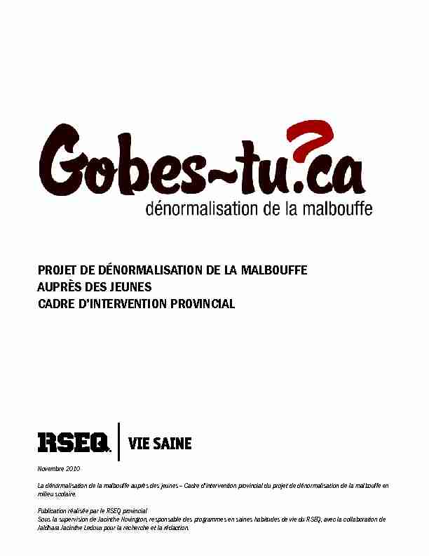 [PDF] PROJET DE DÉNORMALISATION DE LA MALBOUFFE  - RSEQ