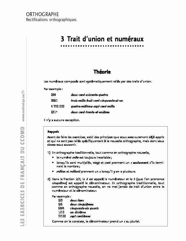 [PDF] 3 Trait dunion et numéraux