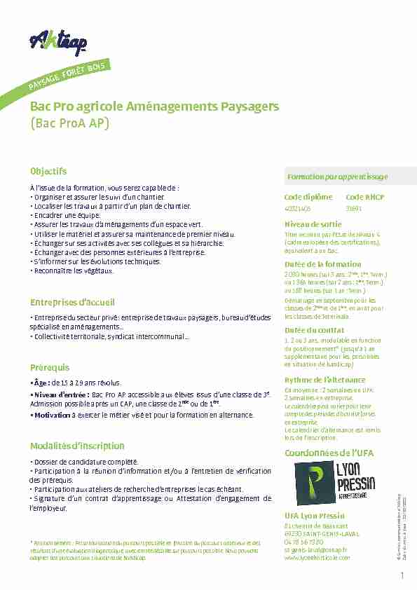 Bac Pro agricole Aménagements Paysagers (Bac ProA AP)