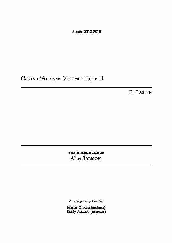 Cours dAnalyse Mathématique II