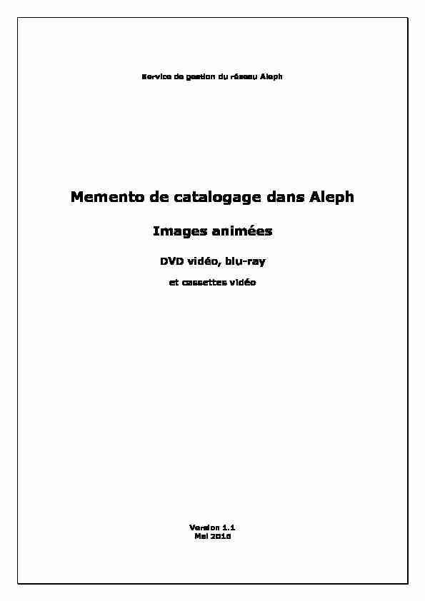 Memento de catalogage Aleph. DVD vidéo et blue-ray