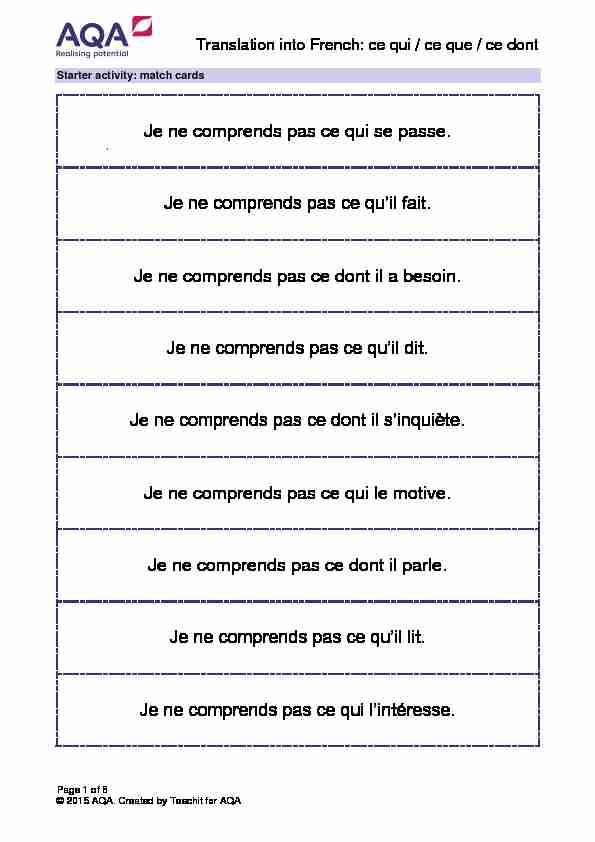 Lesson activity: translation into French - ce qui/ce que/ce don’t